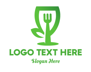 Vegan - Leaf Fork Wine Glass logo design