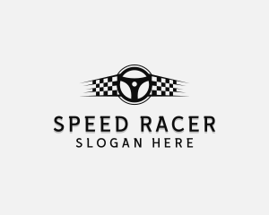 Racecar - Race Flag Steering Wheel logo design