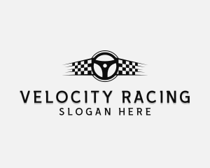 Race Flag Steering Wheel logo design