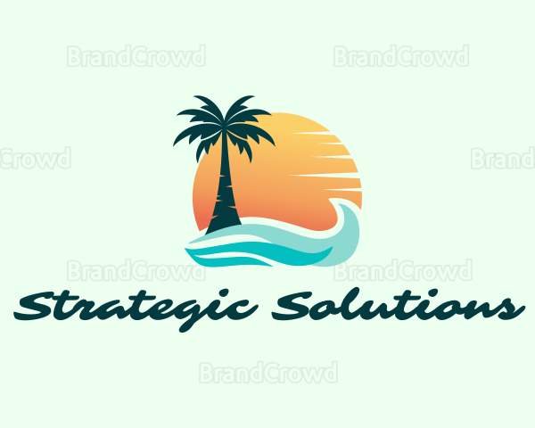 Sunset Ocean Palm Tree Logo