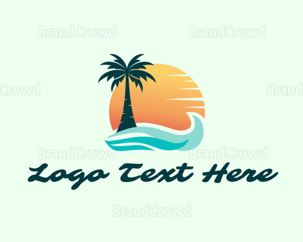 Sunset Ocean Palm Tree Logo