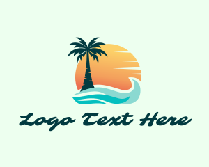 Vacation - Sunset Ocean Palm Tree logo design