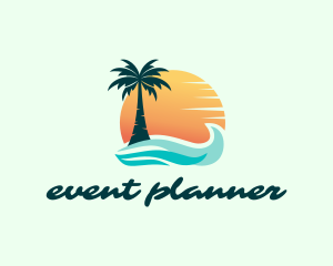 Sunset Ocean Palm Tree Logo