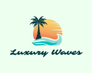 Sunset Ocean Palm Tree logo design