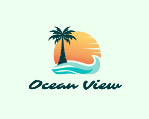 Sunset Ocean Palm Tree logo design