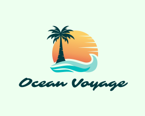 Sunset Ocean Palm Tree logo design