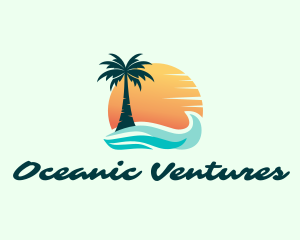 Sunset Ocean Palm Tree logo design