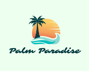 Sunset Ocean Palm Tree logo design