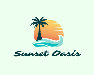 Sunset Ocean Palm Tree logo design