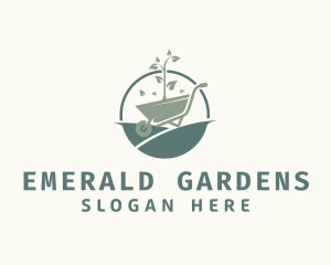 Wheelbarrow Garden Plant  logo design