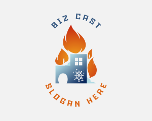 Hot - Cooling Flame House logo design