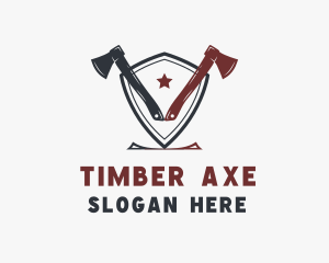 Shield Axe Lumberjack logo design