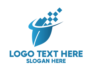 Pixel - Digital Leaf Swoosh logo design