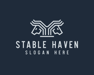 Horse - Equestrian Double Horse Mane logo design