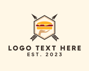 Fry Cook - Hamburger Hand Hipster Badge logo design