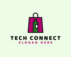 Grocer - Wine Shopping Bag logo design