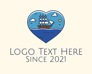 Pirate - Heart Sail Ship logo design