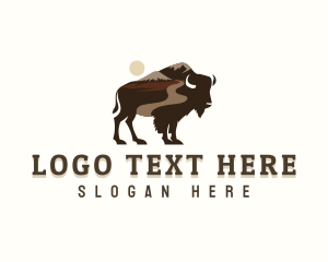 Farm - Buffalo Bison Mountain logo design