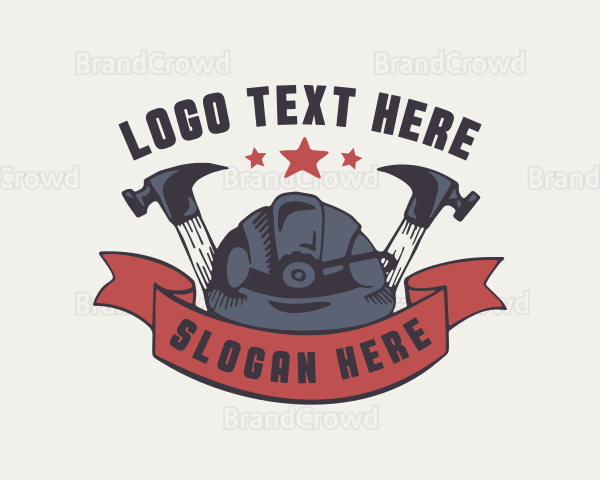 Hard Hat Hammer Banner Logo