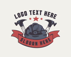 Tradesman - Hard Hat Hammer Banner logo design