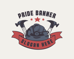 Hard Hat Hammer Banner logo design