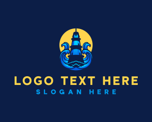 Scenic - Ocean Wave Lighthouse logo design