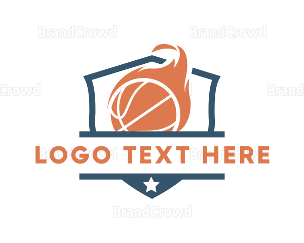 Flaming Basketball Shield Logo