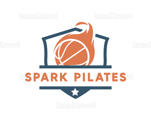 Flaming Basketball Shield Logo