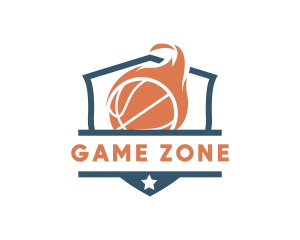 Flaming Basketball Shield logo design