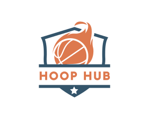 Hoop - Flaming Basketball Shield logo design