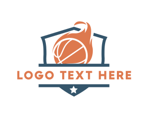 Flaming Basketball Shield Logo