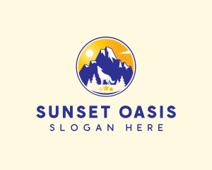 Sunset Mountain Wolf logo design