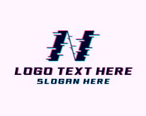 Distorted - Glitch Anaglyph Letter N logo design