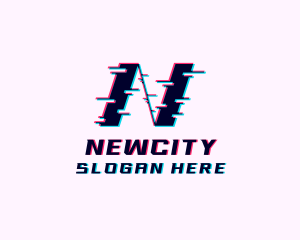 Glitch Anaglyph Letter N logo design