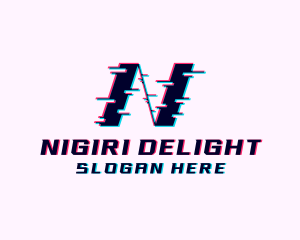 Glitch Anaglyph Letter N logo design