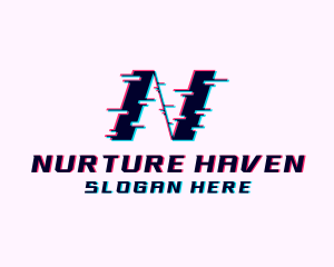 Glitch Anaglyph Letter N logo design