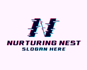 Glitch Anaglyph Letter N logo design