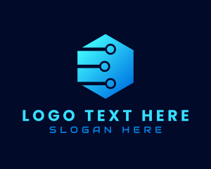 Software - Hexagon Circuit Letter E logo design