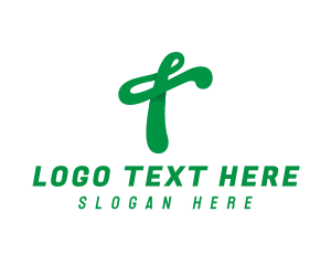 Cafe - Green Script T logo design