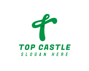 Green Script T logo design