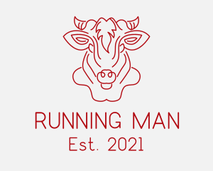 Meat - Cow Face Monoline logo design