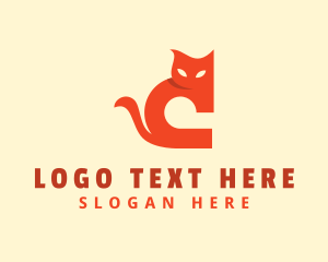 Hellcat - Orange Cat Letter C logo design