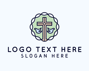 Religious - Cross Doves Christianity logo design