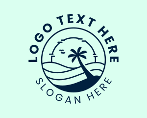 Swimming - Ocean Beachside Sunset logo design