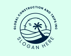Palm Tree - Ocean Beachside Sunset logo design