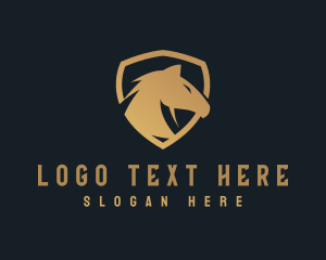 Equestrian - Gold Horse Shield logo design