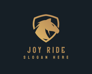 Ride - Gold Horse Shield logo design