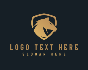 Ride - Gold Horse Shield logo design