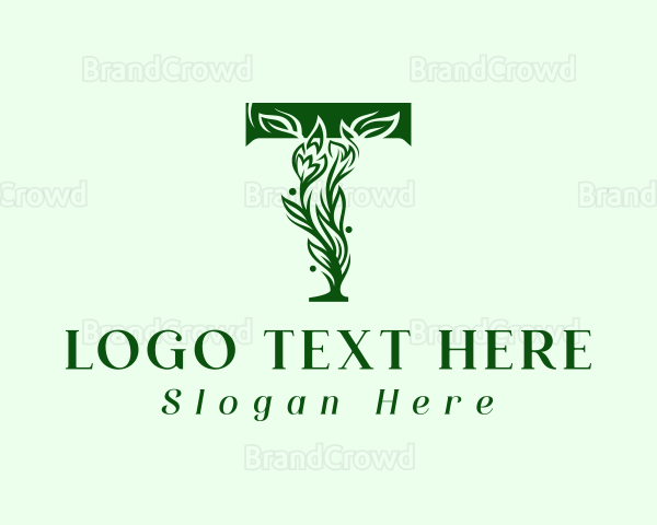 Organic Plant Letter T Logo