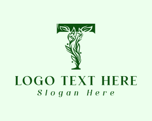 Vine - Organic Plant Letter T logo design